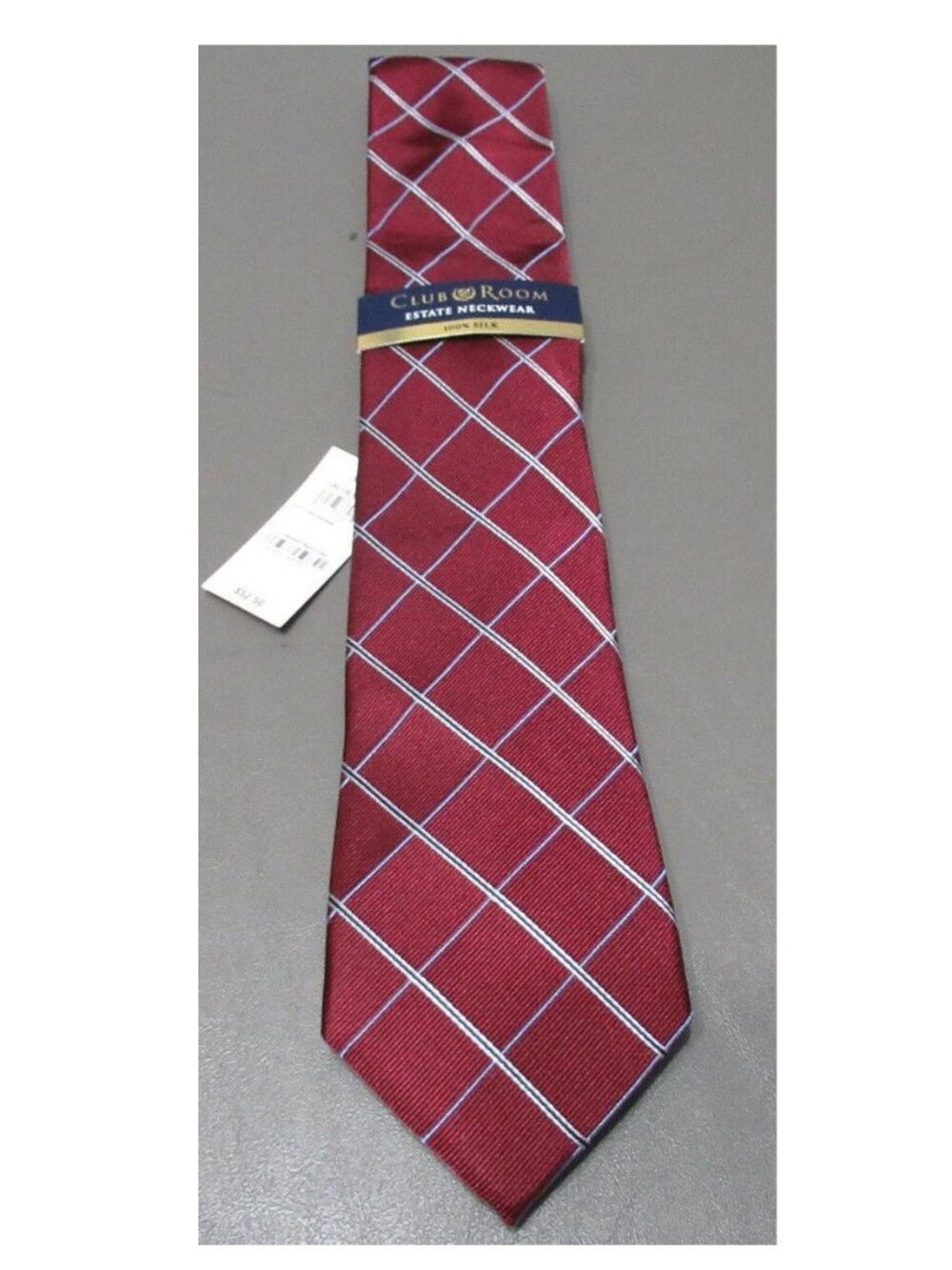 Club Room Men's Grid Pattern 3.25'' Silk Neck Tie, Dark Red, One Size